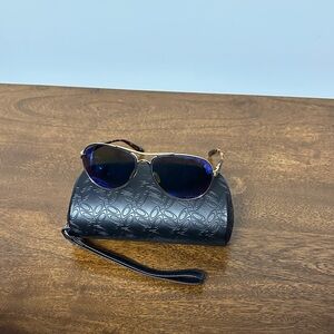 Oakley Aviator Sunglasses with Blue Lenses and Gold Frame